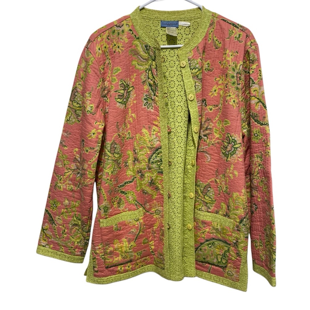 Provence D'Amour Reversible Jacket Women Size XL Cotton Quilted Eyelet Pink